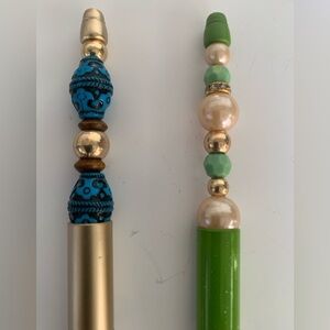 Hand crafted Beaded Pen, black ink with extra refillable ink. Set of 2 pens,